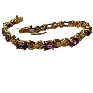 Amethyst, CZ & Gold Vermeil Sterling Silver Tennis Bracelet 7 Inches